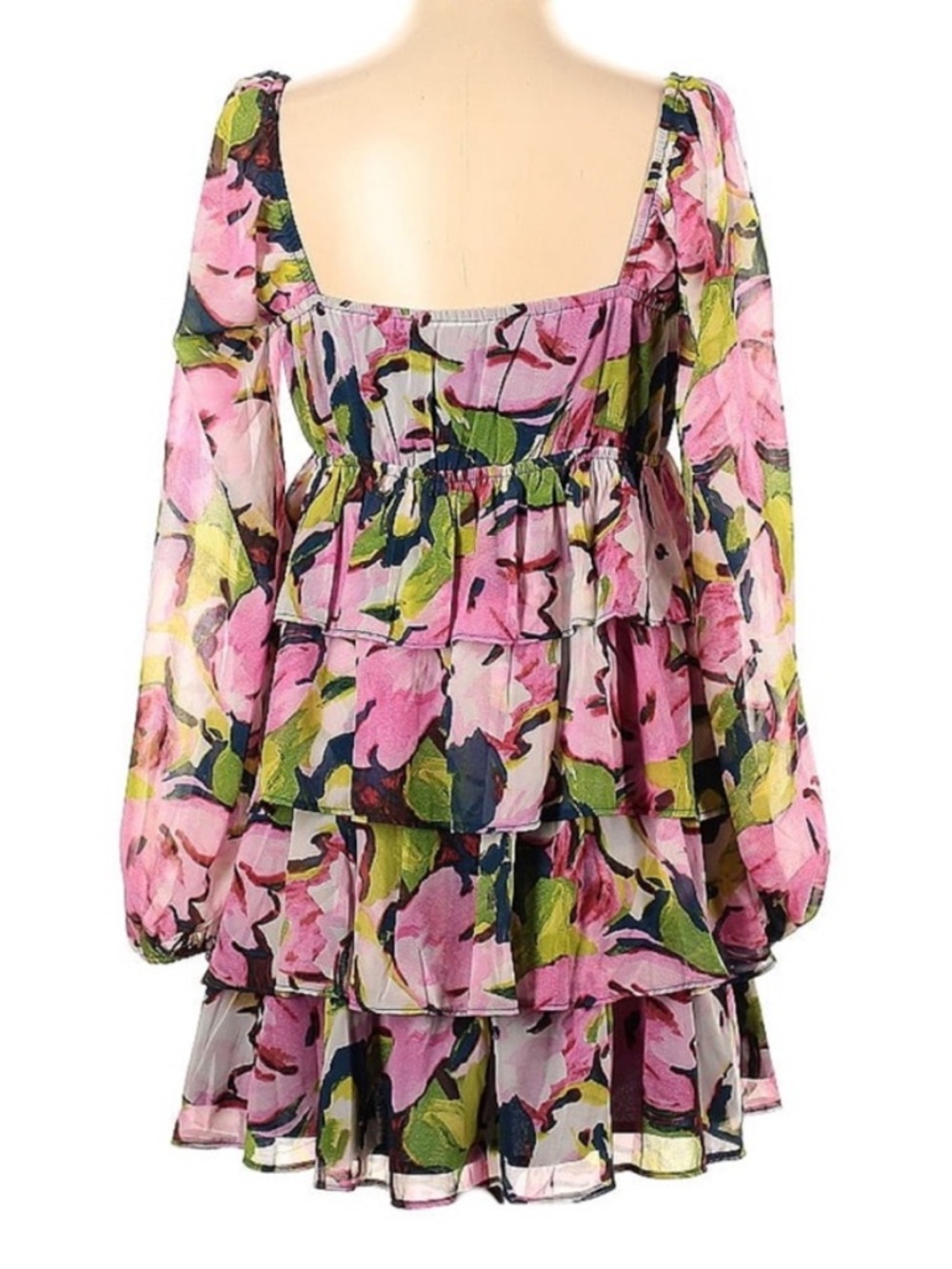 Abercrombie & Fitch Floral Print Tiered Mini Dress Long Sleeve Size XL Tall NWT - Picture 5 of 15